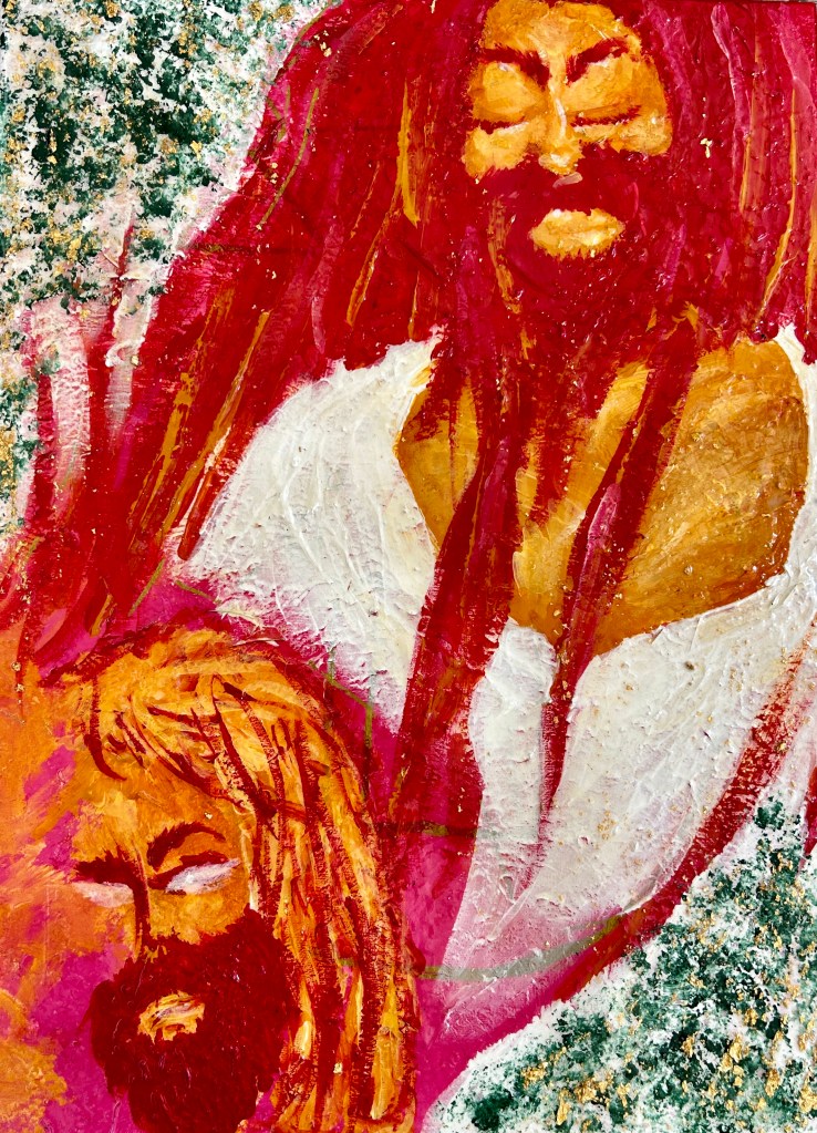 Acrylic paint, gold leaf, and resin artwork by Katherine Elizabeth Jackson